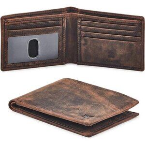 Real Leather Mens Bifold Wallet RFID Blocking Slim Minimalist Pocket Thin ID NEW